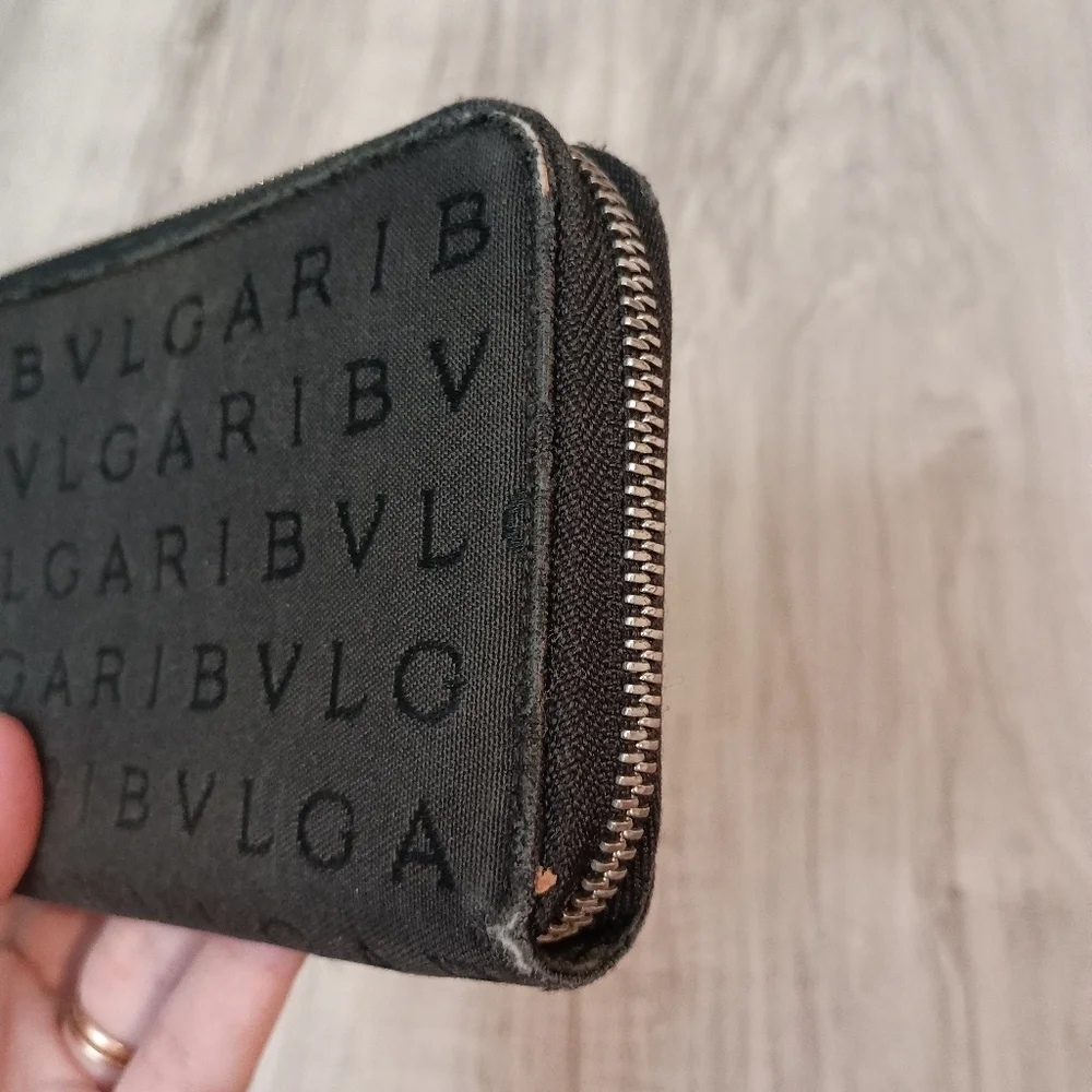 BVLGARI's Logo Mania Canvas Zip Around Long Wallet Black